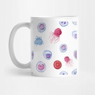 Cute WBC white blood cells MicroBiology Seamless Pattern Sticker Pack. Mug